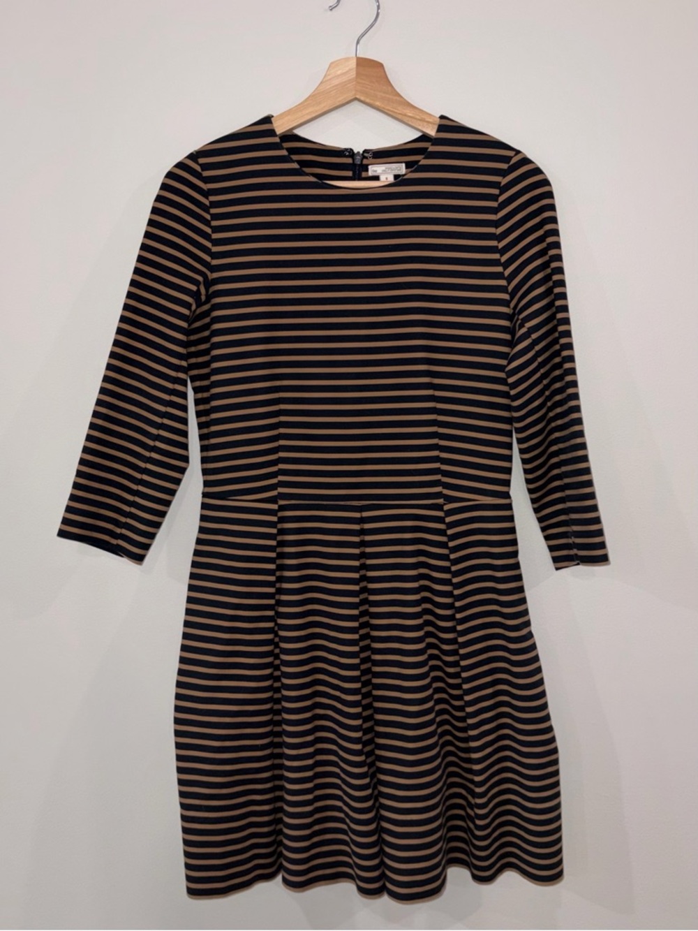 GAP Black and Tan Striped Long Sleeve Fit & Flare Dress